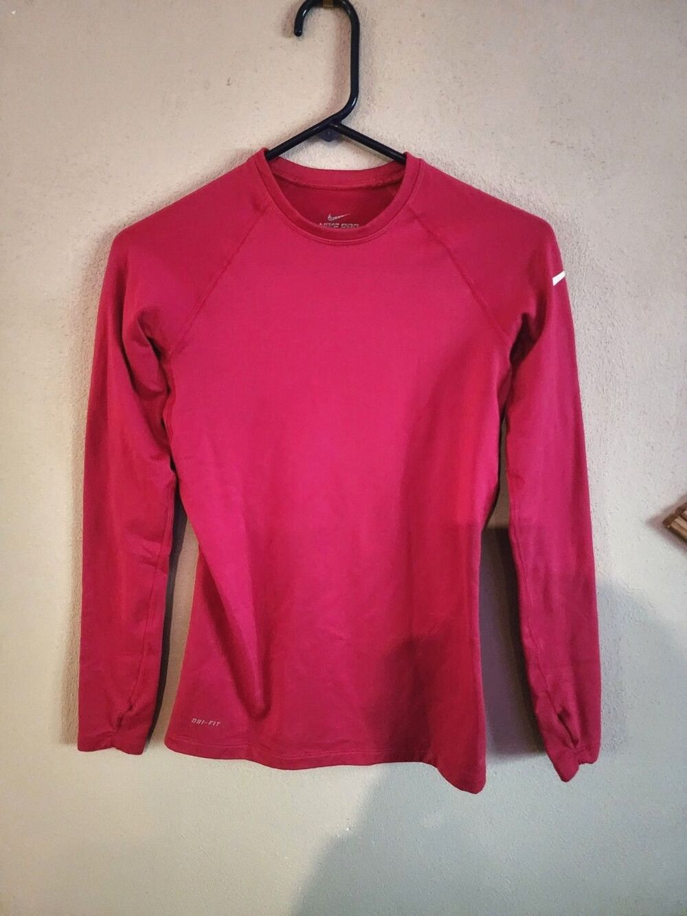 Nike Pro Combat Dri Fit Compression Long Sleeve Shirt Pink Small Womens Athletic